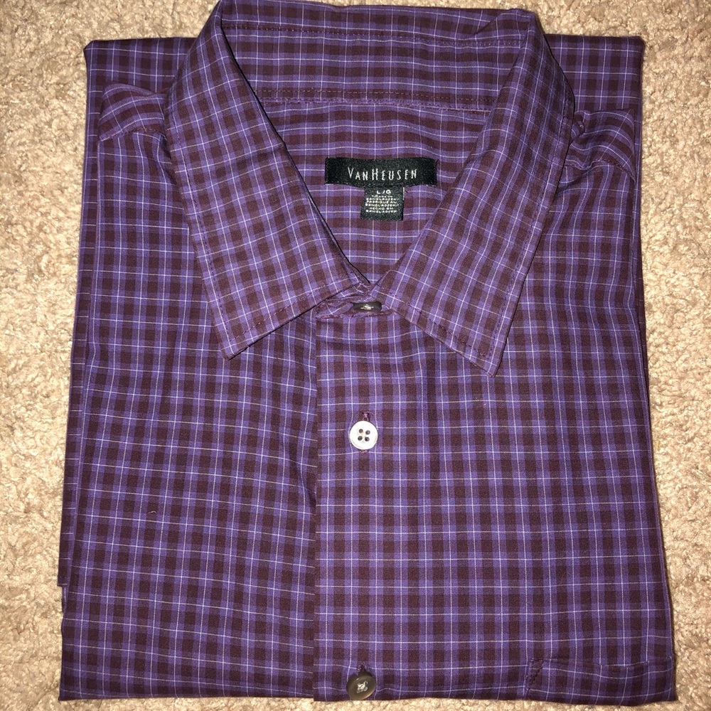L Van Heusen Short Sleeve Button Up Dress Shirt
